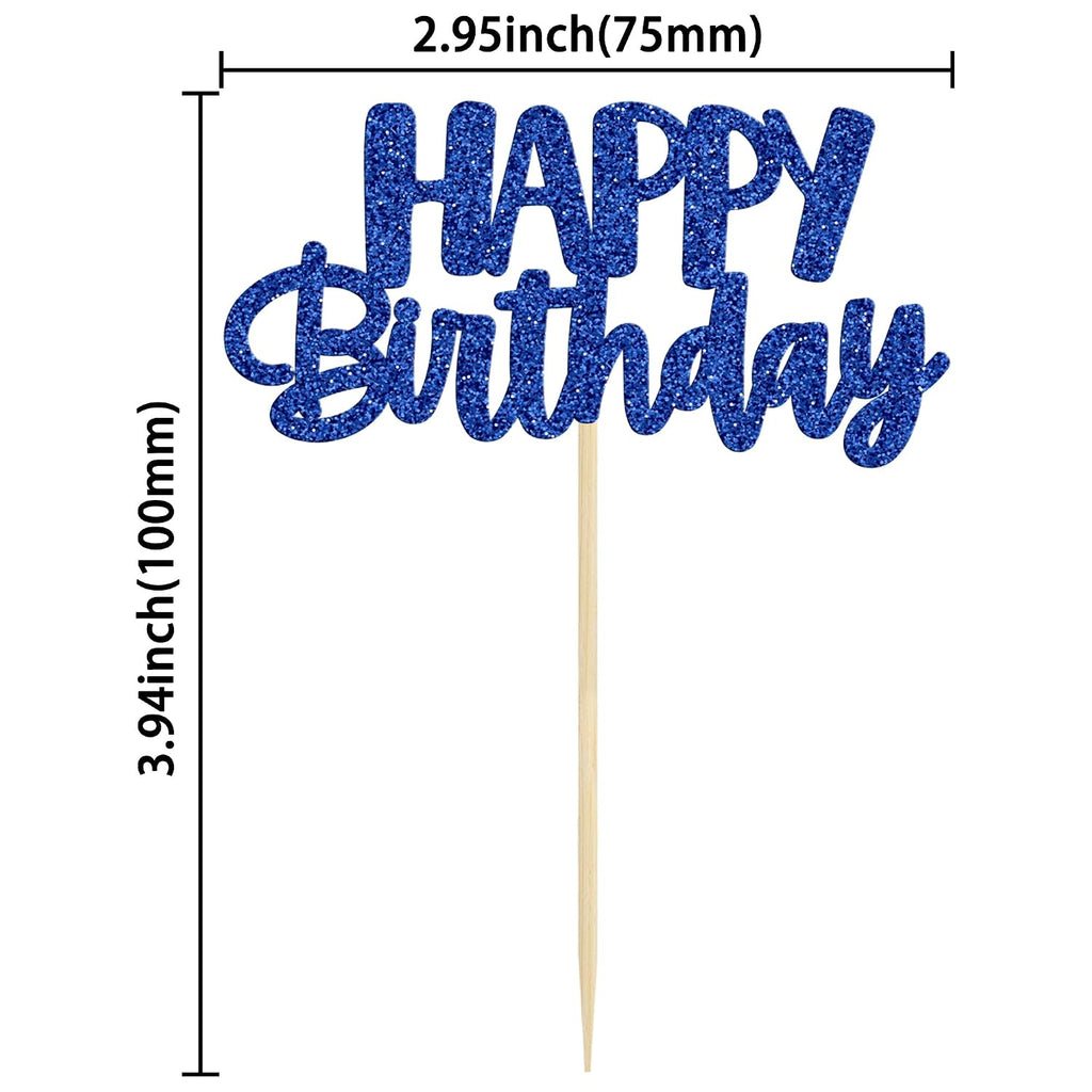 Gyufise 24Pcs Happy Birthday Cupcake Toppers Glitter Cupcake Food Picks for Celebrating Happy Birthday Theme Party Cake Decorations Supplies Deep Blue