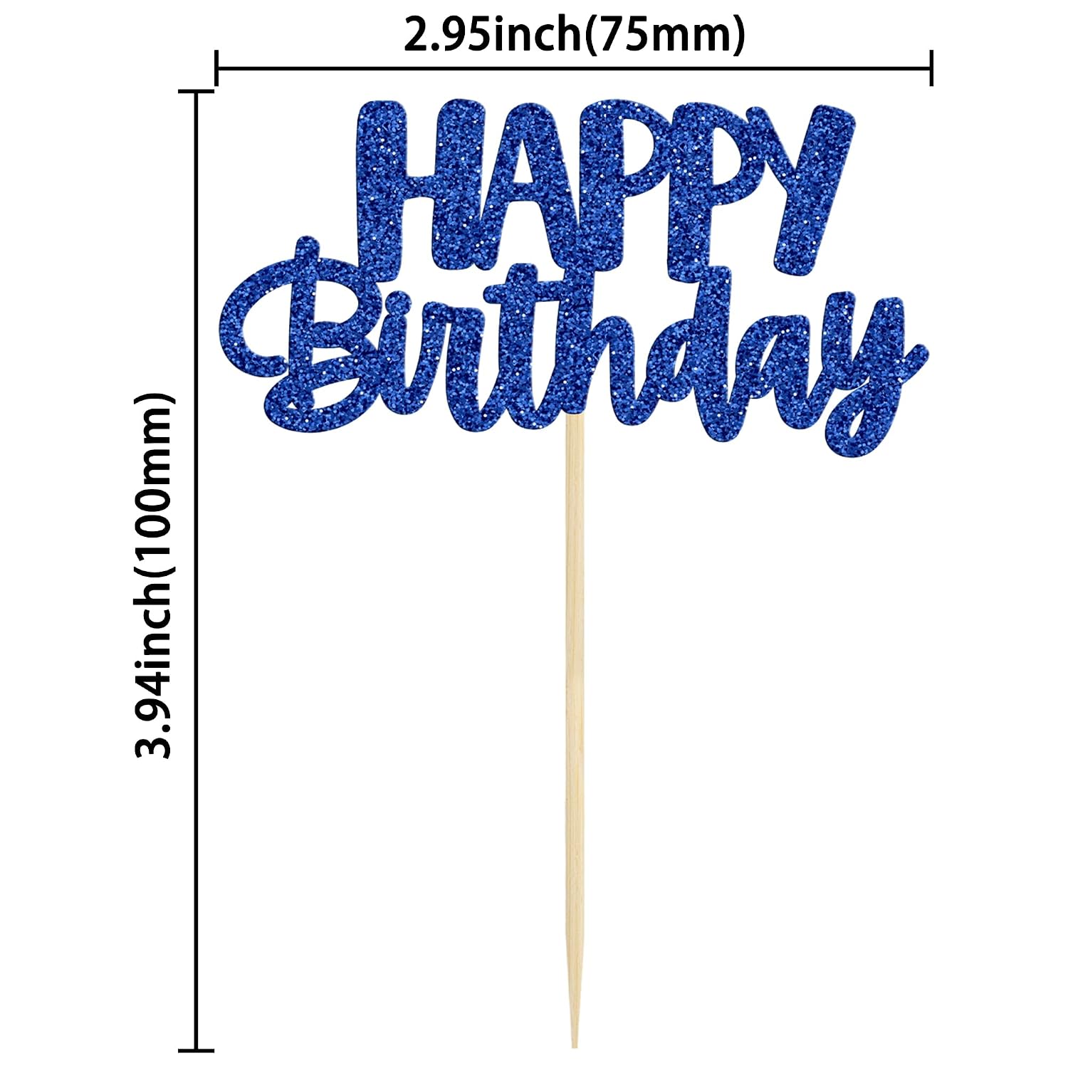 Gyufise 24Pcs Happy Birthday Cupcake Toppers Glitter Cupcake Food Picks for Celebrating Happy Birthday Theme Party Cake Decorations Supplies Deep Blue