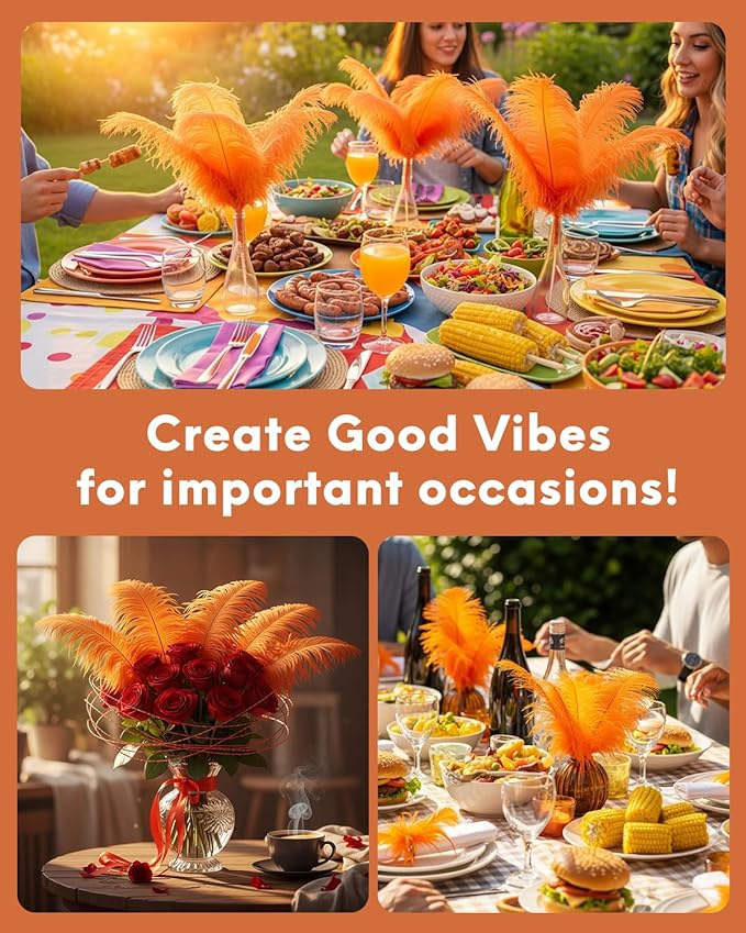 NEWONG 30pcs Orange Ostrich Feathers Natural Bulk 11-14inch(28-35cm) Vase Craft Wedding Home Party Centerpieces Christmas Day Decoration