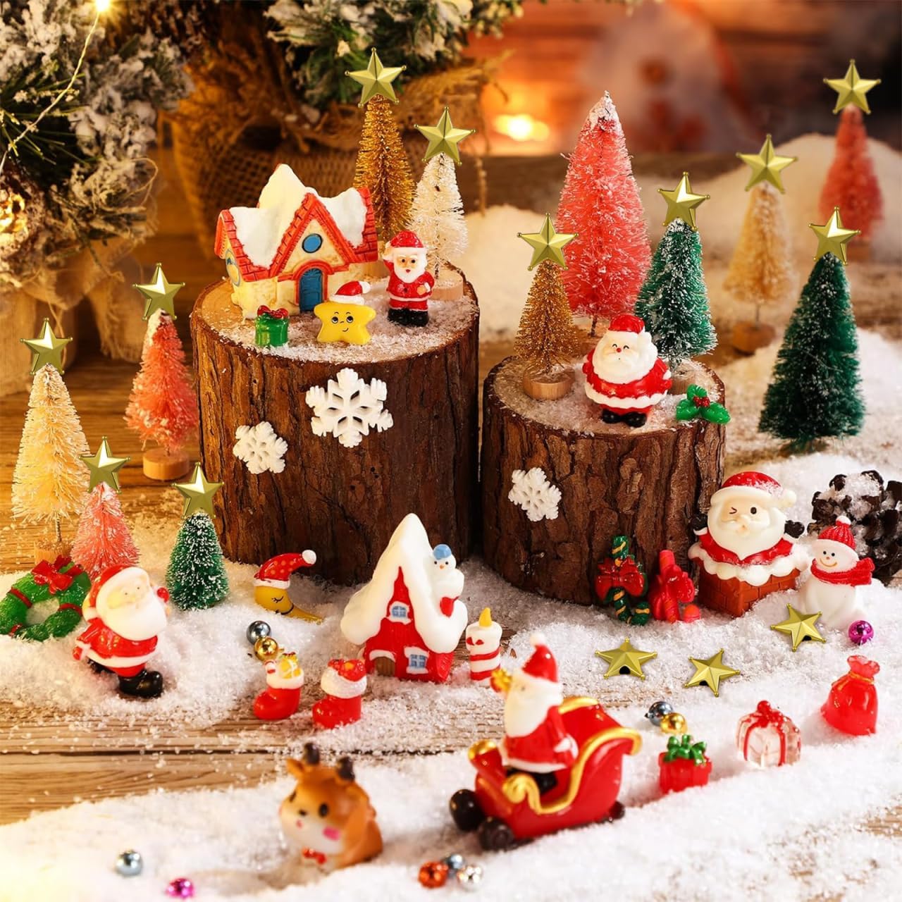 jojofuny 50pcs Mini Christmas Tree Star: Miniature Gold Christmas Tree Top Star Topper Decorations for Holiday Party Centerpiece Treetop Decor