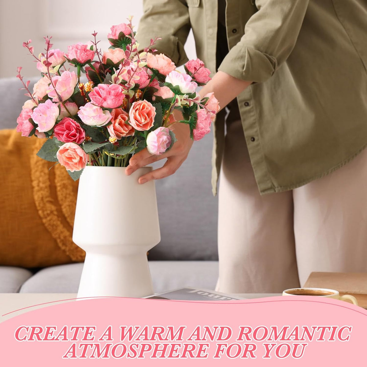 geosar 16 pcs artificial rose flowers bouquets 21 on a desk or shelf