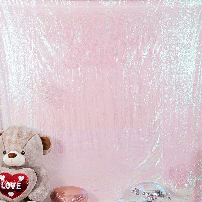 JYFLZQ White Iridescent Sequin Backdrop Curtains 6ft x 8ft 1 Panel Glitter Photo Booth Backdrops Sparkly Photography Background Drapes for Parties Wedding Bridal Showers
