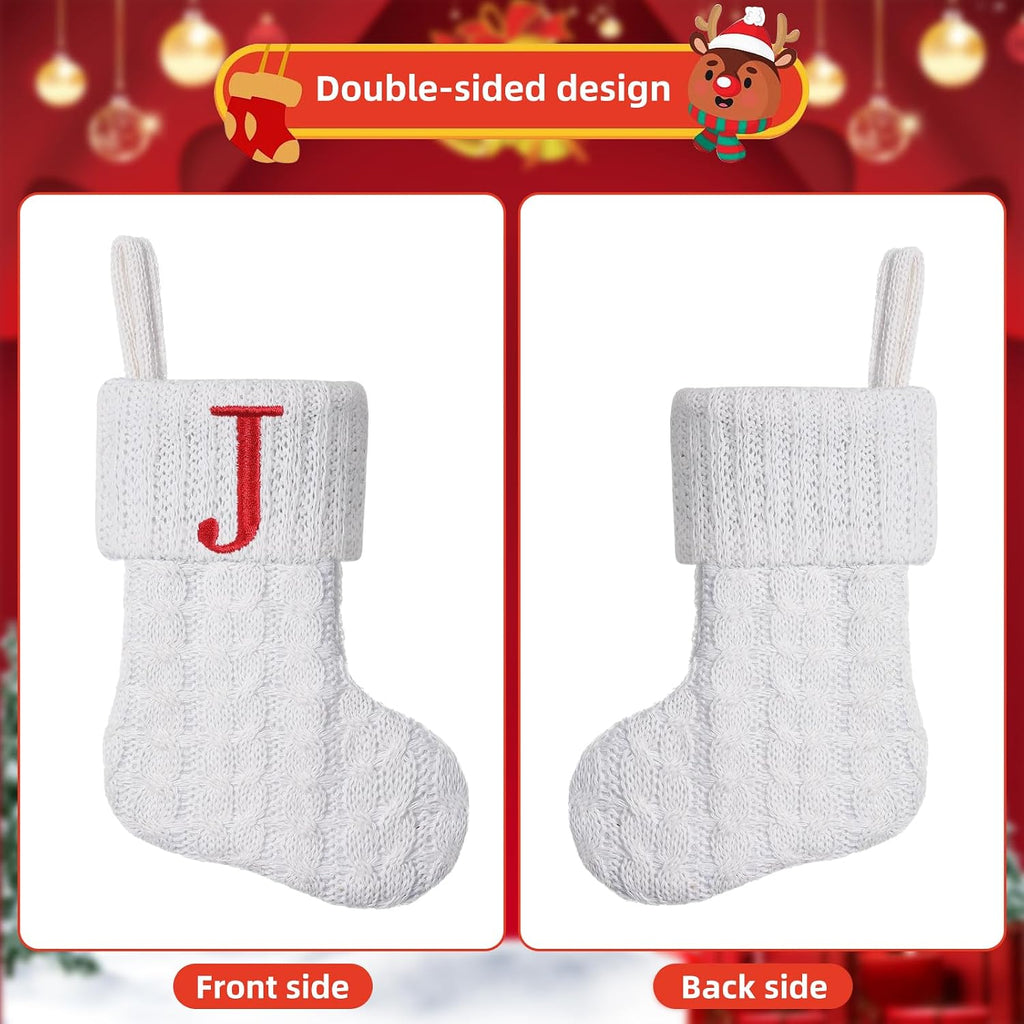 Mini White Knit Stocking,8.5 Inches Initial Monogram EmbroideWhite Christmas Stocking,Family Fireplace Hanging Ornament Xmas Holiday Decor Gift-Letter M