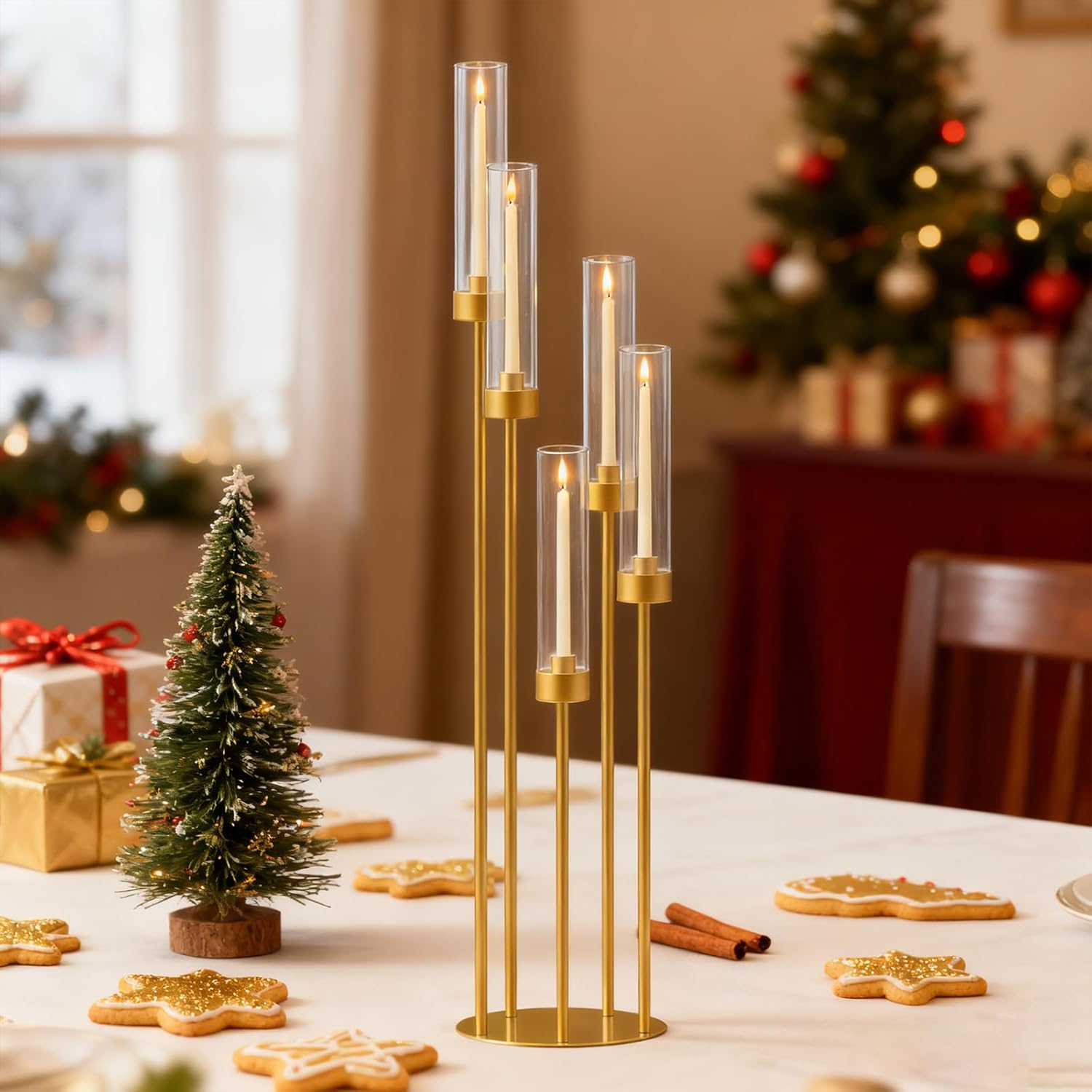 35in 10 Set Gold Candelabra Candle Centerpieces for Tables Candlesticks Holder Wedding Centerpieces Table Decorations Fit 0.9" LED Candle