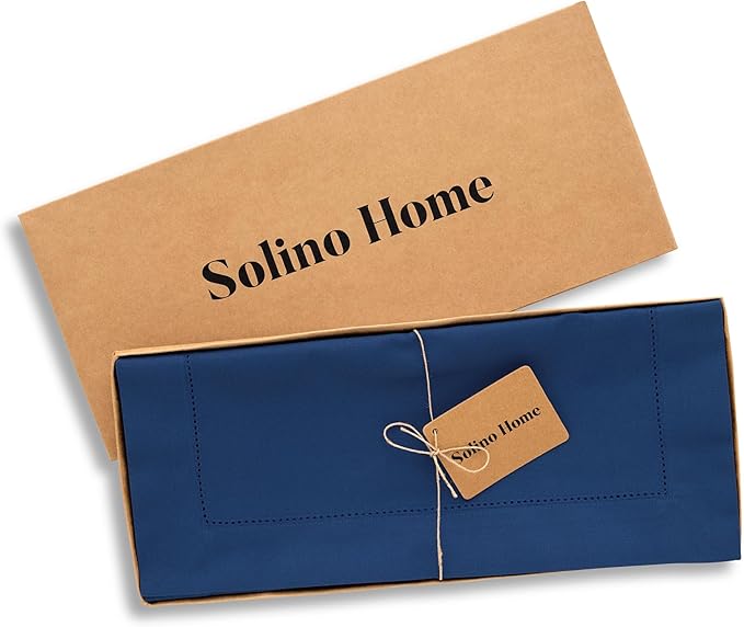 Solino Home Table Runner 120 Inches Long - Cotton Linen Hemstitch Lapis Blue Table Runner 14 x 120 Inch for Fall, Autumn