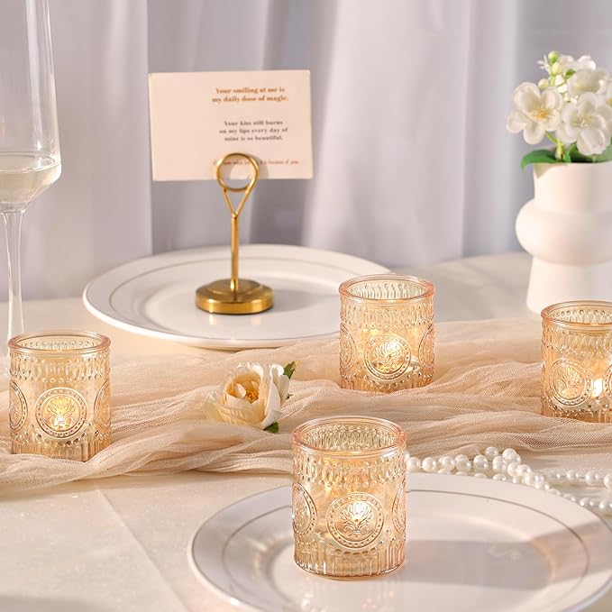 24 Pcs Gold Votive Candle Holders, Glass Tealight Candle Holders for Home Decor, Wedding Table Centerpiece, Birdal Shower, Party