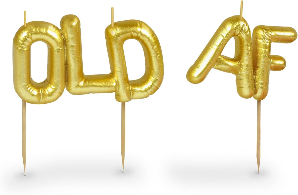 Genuine Fred Lighten UP Party Candles, Old AF, Metallic Gold Balloon-Style Letter Candles, Hilarious Candles for Retirement Celebrations and Milestone Birthdays