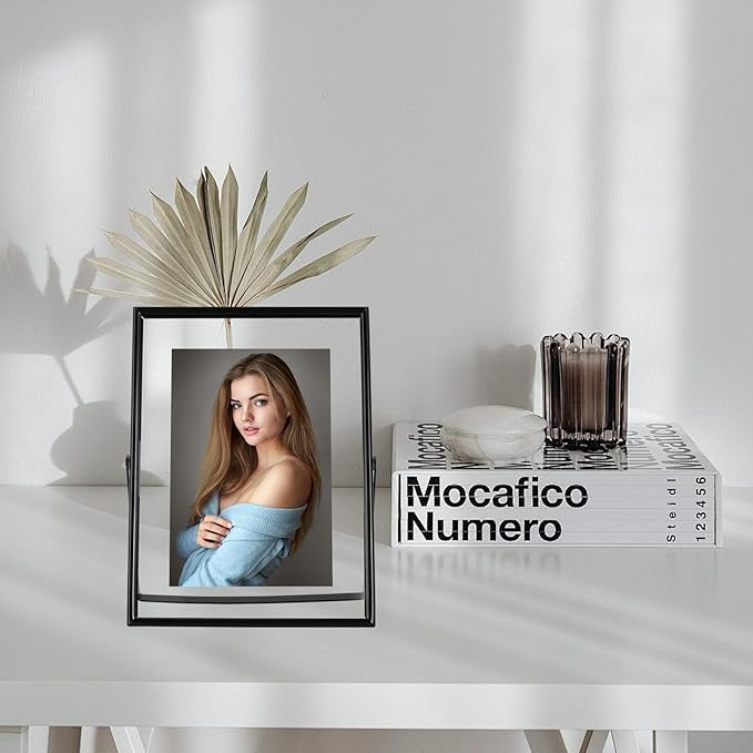 Black Floating Frame (6"x8", Vertical), For Picture 5x7, 4x6, 3x5, Tabletop Shelf Photo Frame, Classy Gift For Anniversary, Wedding, or Birthday