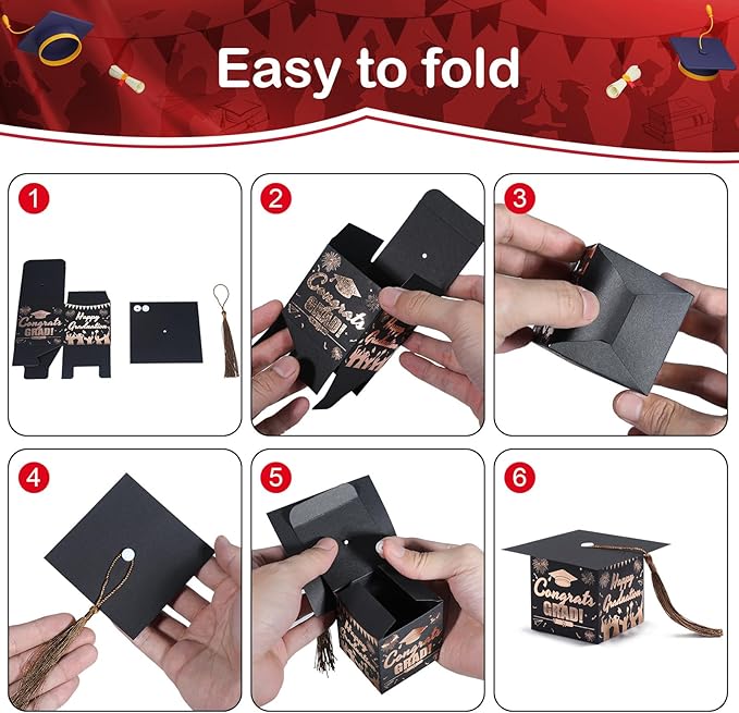 COTOPHER 36 Pack Mini Graduation Cap Gift Boxes with Tassel, Class of 2025 Graduation Candy Boxes Centerpieces for Tables Party Decorations, Small Treat Chocolate Box Graduate Favors Supplies