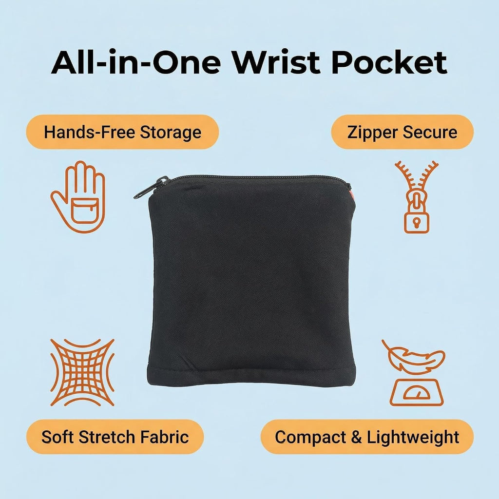 Blue Wristband Wallet Sweatband with Zipper Pocket for Running Walking Cycling Travel Essentials