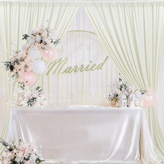 10 ft x 10 ft Wrinkle Free Ivory Backdrop Curtain for Wedding Parties, Polyester Ivory Photo Backdrop Drapes 2 Panels 5x10ft for Baby Shower Photoshoot Engagement Birthday Party Photography Background