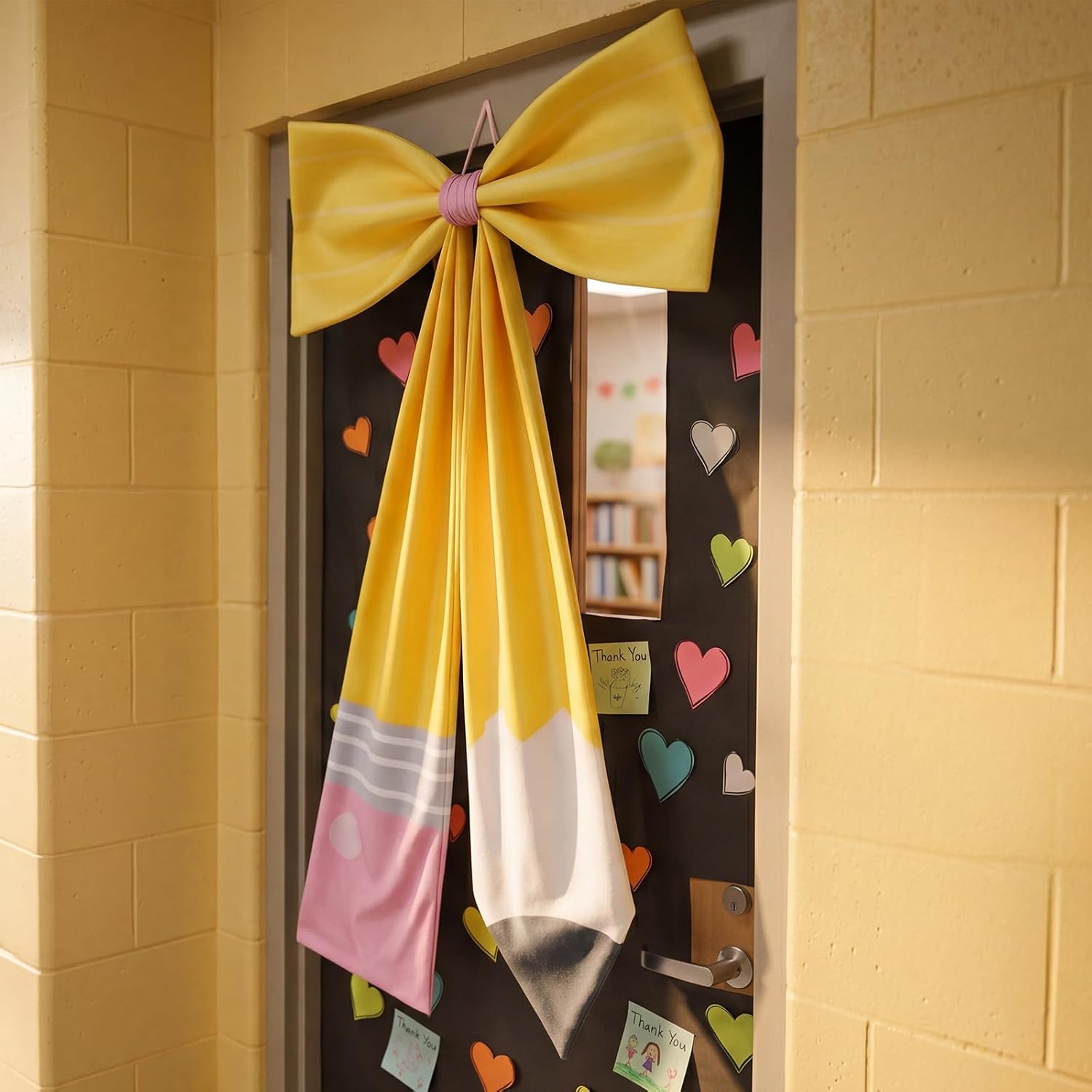 Back to School Classroom Decor Large Pencil Bow 42 x 24 Inches Giant Pencil Hanging Decor for Classroom Bulletin Board Art Teacher Blackboard Backdrop for First Day of School Supply