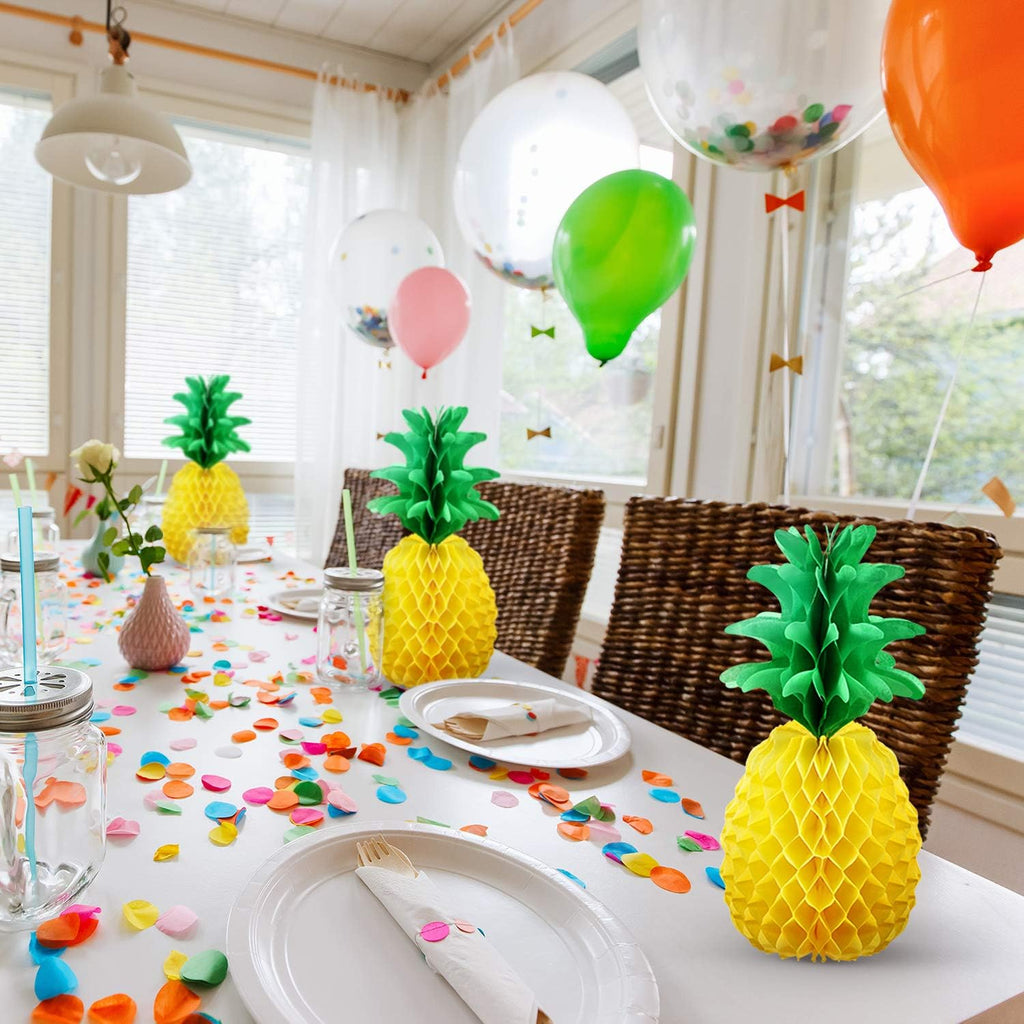 Blulu 6 Pieces 14 Inch Pineapple Honeycomb Centerpieces Tissue Paper Pineapple Table Hanging Decorations for Tropical Luau Hawaiian Jungle Party Supplies Favor