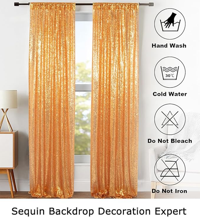 ShinyBeauty Sparkle Backdrop Curtain Gold 2 Panels Set Sequin Photo Backdrop 2FTx8FT Sequin Backdrop Curtain Pack of 2-1220S