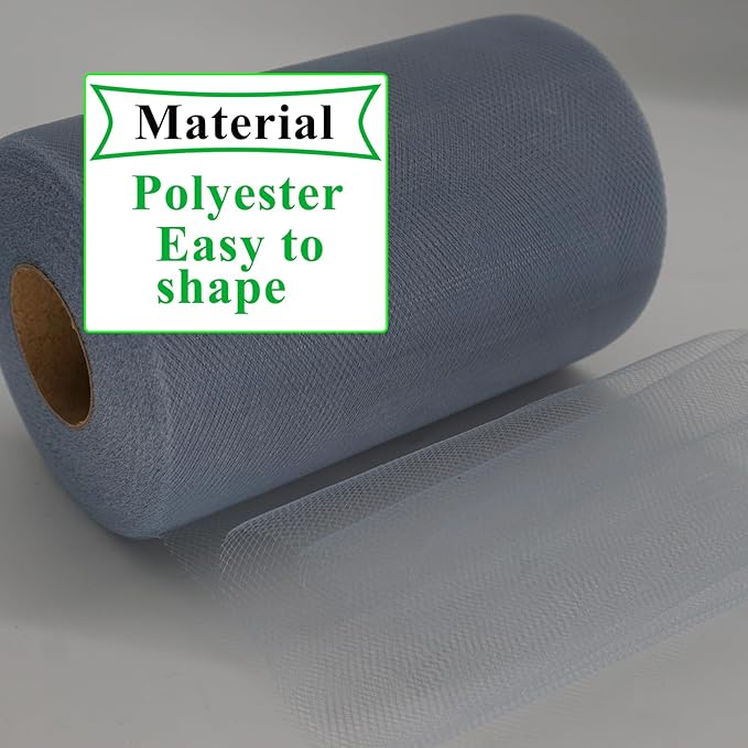 Dusty Blue Tulle Fabric Rolls 6 Inch by 100 Yards (300 feet) Fabric Spool Tulle Ribbon for DIY Tutu Bow Baby Shower Birthday Party Wedding Decorations Christmas Craft Supplies