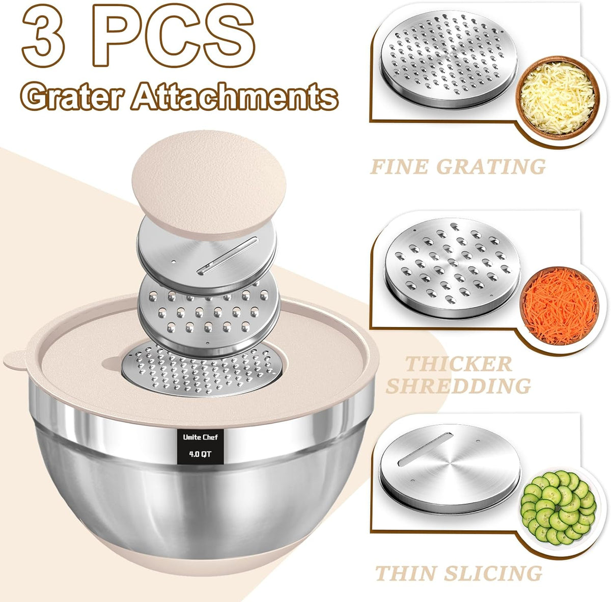 Umite Chef Mixing Bowls with Airtight Lids Set, 8PCS Stainless Steel Nesting ...
