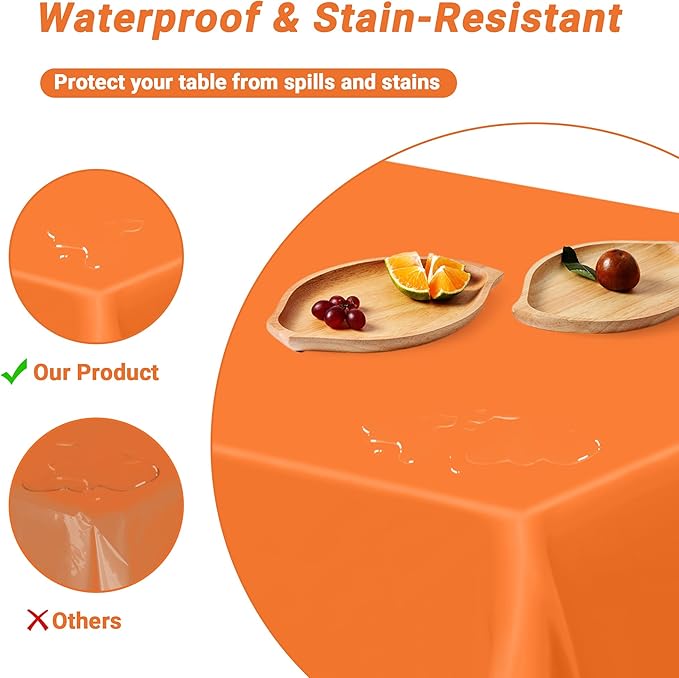 QZYL 4 PCS Table Cloth, 54" x 108" Orange Tablecloth Plastic, Multiple Colors Disposable Tablecloth for Indoor Outdoor Home Essentials, Waterproof Table Covers of Baptism Decorations Picnic Themed