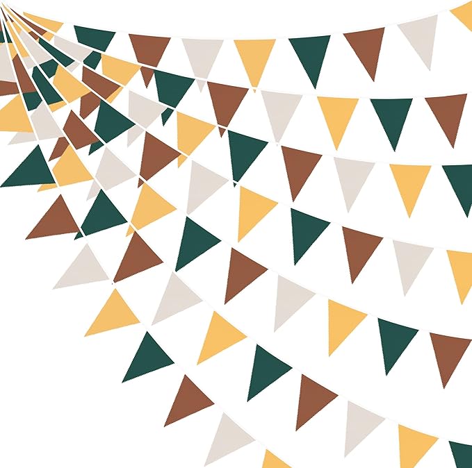 32Ft Green Brown Woodland Party Decorations Fabric Triangle Banner Flag Pennant Bunting Garland for Jungle Safari Animal Zoo Themed Wild Forest Baby Shower Camper Fall Wedding Birthday Decor Supplies