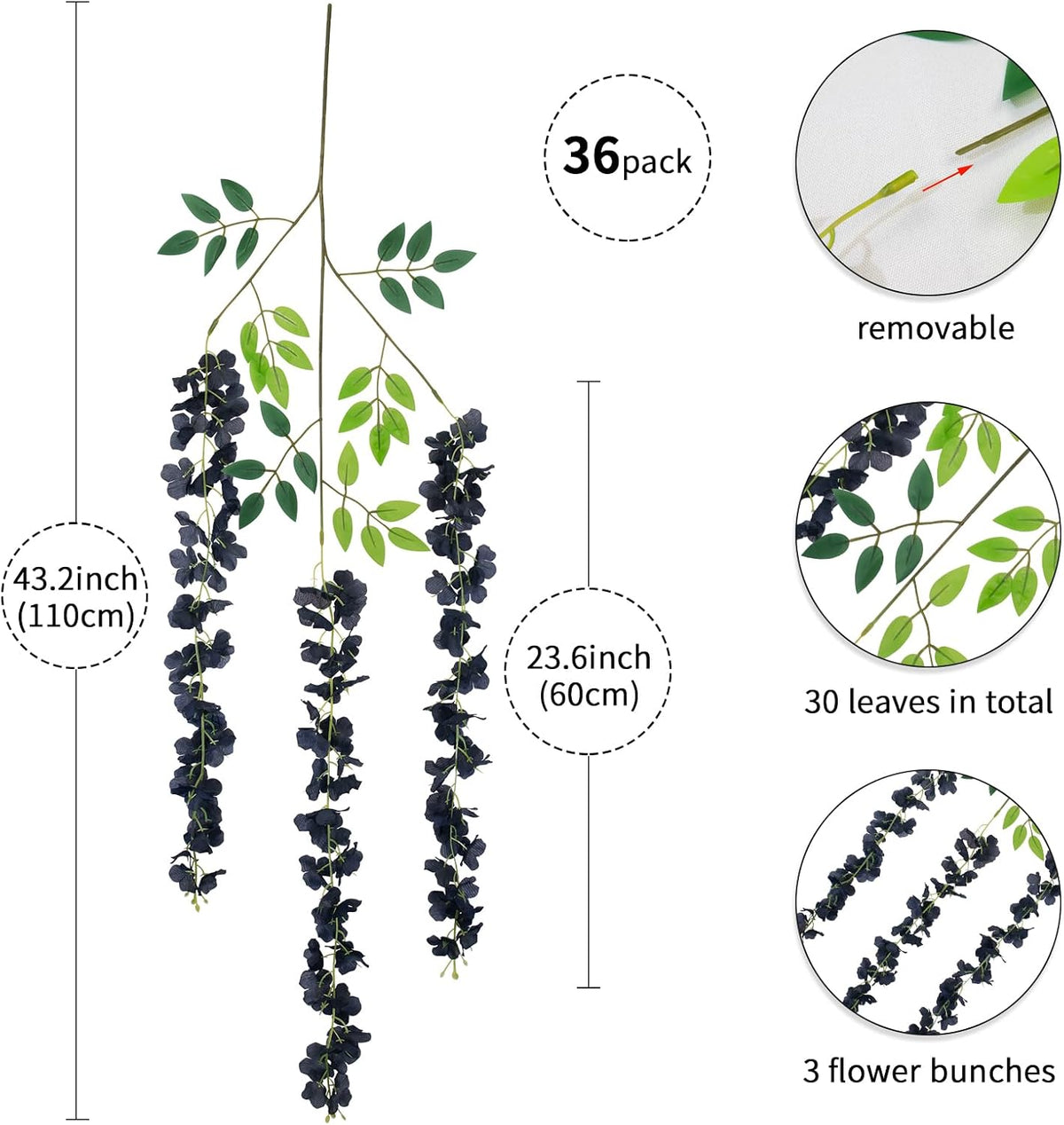 black wisteria hanging flowers fake hanging flowers artificial shown in use