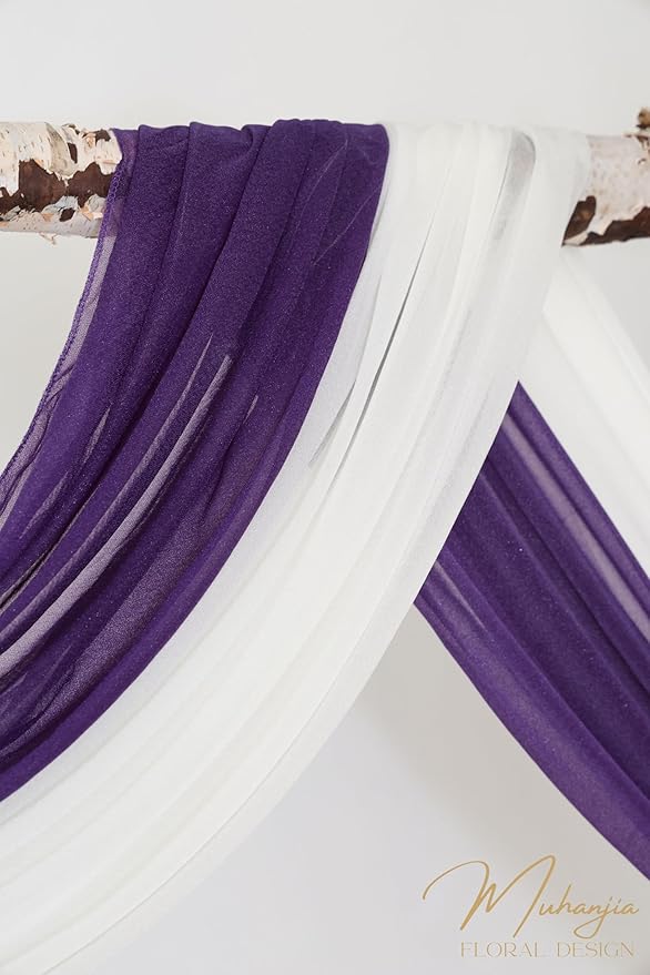 Artificial Wedding Arch Flowers Kit(Pack of 4),2Pcs Artificial Flower Arch Decor, 2Pcs Chiffon Fabric Drapes, Ceremony Decoration, Floral Outdoor Party Decor (Violet & Champagne)