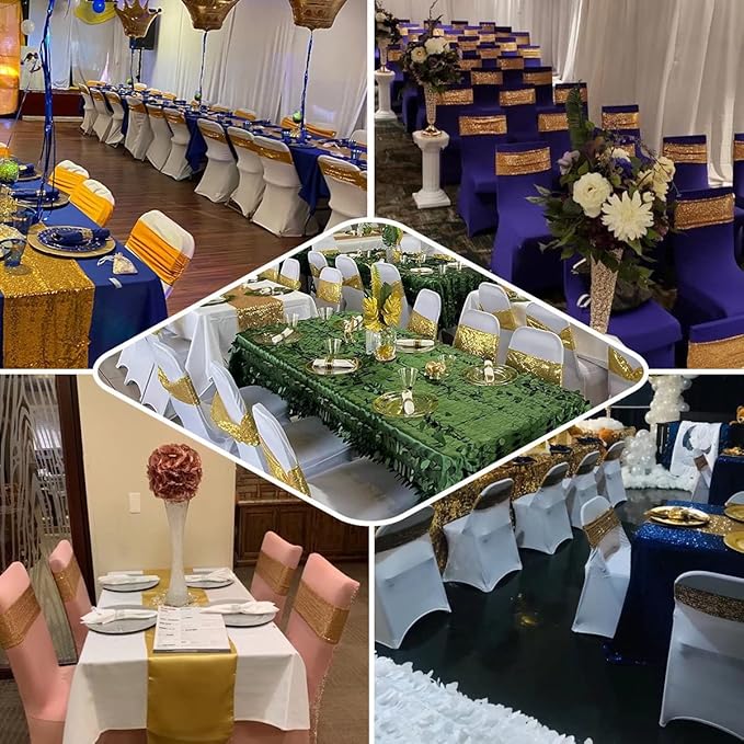 100 Pcs Chair Sashes Sequin Stretch Chair Bands Spandex Polyester Bows for Party Hotel Wedding Banquets Decoration - Orange