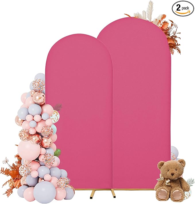 Wedding Arch Covers Arch Backdrop Cover Arch Stand Covers 7.2FT 6FT Set of 2 Arch Cover Spandex Fabric Stretchy Backdrop for Wedding Birthday Party Decoration Baby Shower (Rose Red)