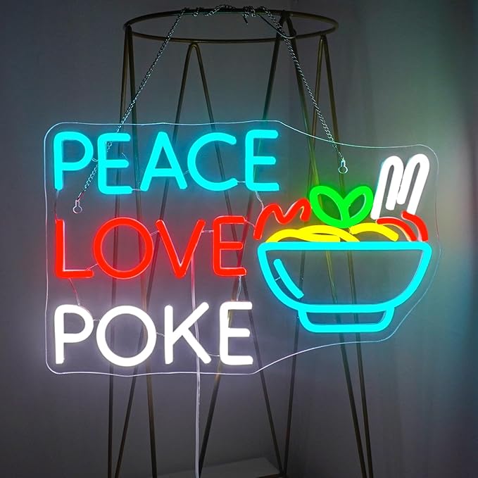 Looklight Peace Love Poke Ramen Neon Sign,Noodles Led Lights Neon Lights for Wall Decor USB Light Up Signs for Restaurant Kitchen Dinning Room Japanese Noodle Shop