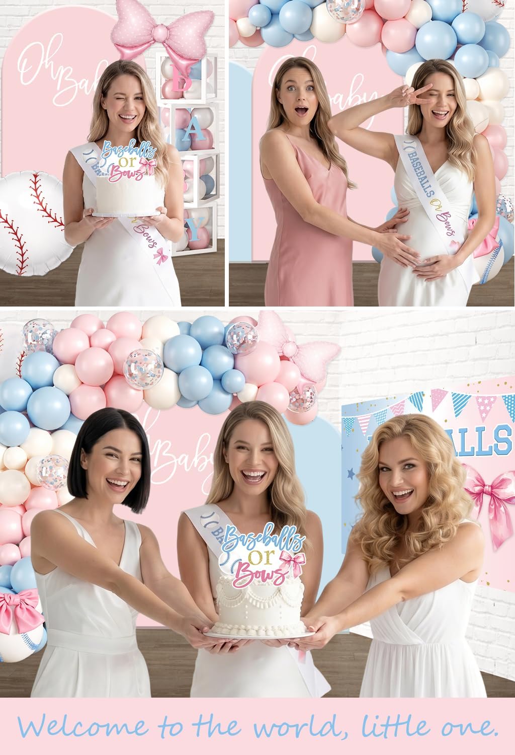 cocomigo baseballs or bows gender reveal decorations, serves on a desk or shelf
