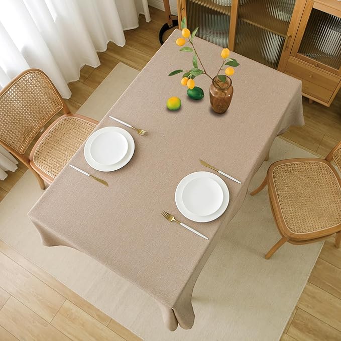 NLMUVW Linen Tablecloth Rectangle 90 Inch Burlap Rustic Textured Table Cloth Water Resistant Farmhouse Table Cover for Kitchen Dining Coffee, 54 x 90 Inch