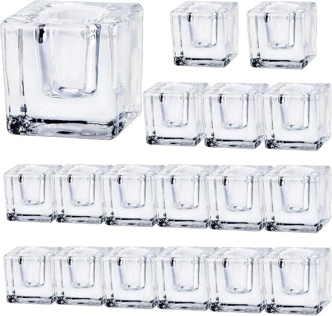 Glass Candlestick Holders Bulk for Taper Candles, Set of 18 Clear Glass Candle Holders for Family Party, Church and Wedding