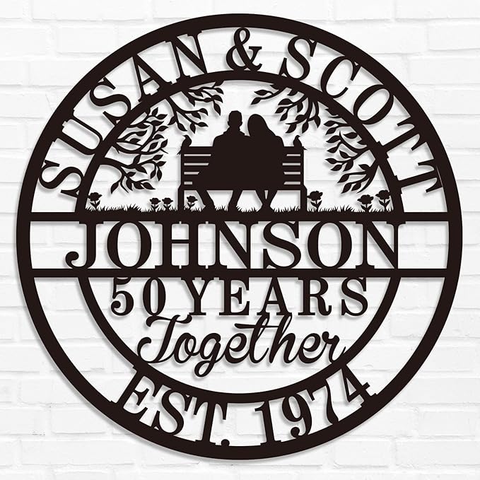 Personalized Christmas Gifts 2025, Custom 50th/40th/60th/70th/30th/1-99 Years Wedding Anniversary Sign Gifts for Couples Parents, Custom Metal Monogram Sign Personalized Family Name Signs