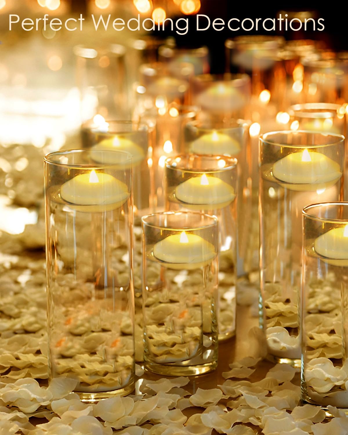 LARDUX Pack of 48 LED Floating Candles - 3 Inch Flameless Plastic Floating Tea Lights Flickering for Christmas Wedding Anniversary Party Centerpiece Decorations