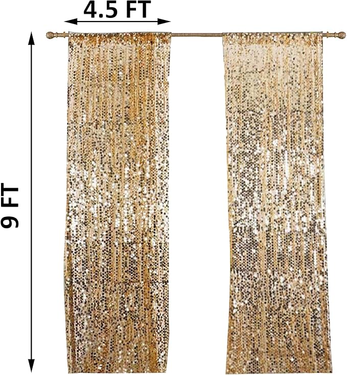 HH 9x9FT Big Gold Sequin Payette Backdrop Curtains Panels, Shimmer Sequin Photography Backdrop for Wedding Party Christmas Decoration