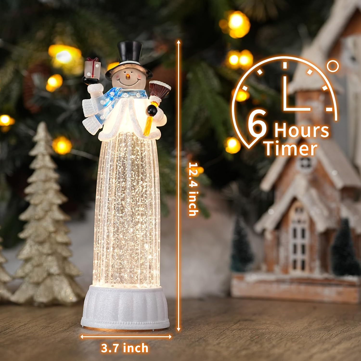 Christmas Decorations Indoor, 12" Snowman Snow Globe with Music and Timer, Christmas Table Decorations Lighted Snowman for Mantel Fireplace Tabletop