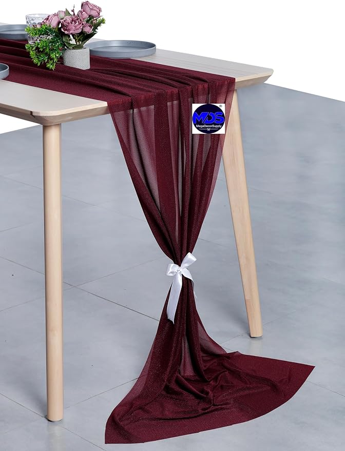 MDS Halloween Chiffon Table Runner - 1 Pack, 29 x 170 Inches, 14ft Each - Sheer Spooky Table Runners for Haunted House Parties, Trick-or-Treat Tables, Witchy Décor, Wedding & Events - Burgundy