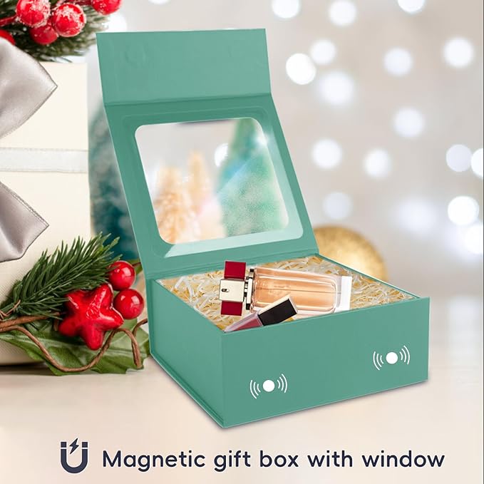 Light Green Gift Boxes with Window,7.5"x7.5"x3.1" Bridesmaid Boxe for Gift Giving,Birthday Gift Box with Magnetic,Closure Lid Gift Boxes for Presents,Cute Boxe,Luxury for Gift Packaging,Gift Box for Wrapping Gifts