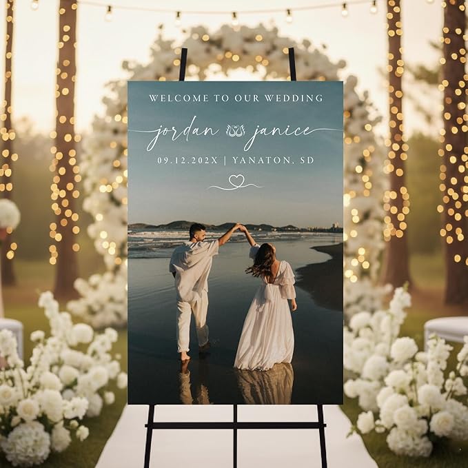 Personalized Wedding Photo Acrylic Welcome Sign – Custom Picture Board with Bride & Groom Names, Elegant Acrylic Wedding Reception Entrance or Ceremony Decoration, Indoor & Outdoor Keepsake Gift #11