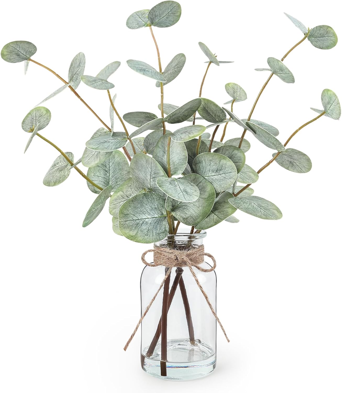 Bessol Artificial Eucalyptus Stems in Glass Vase with Faux Water, 13.5" Fake Plants for Home Decor, Coffee Table Centerpieces, Office, Bathroom & Farmhouse Weddings - Faux Greenery Plants Decorations