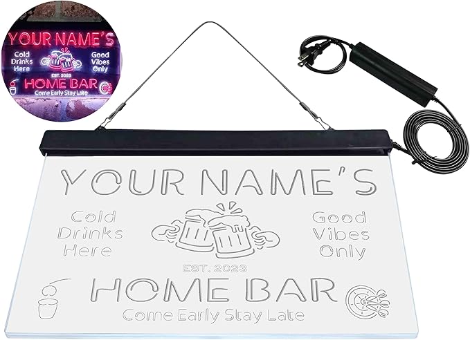 ADVPRO Personalized Your Name Custom Home Bar Beer Established Year Dual Color LED Neon Sign White & Red 16 x 12 Inches st6s43-p1-tm-wr