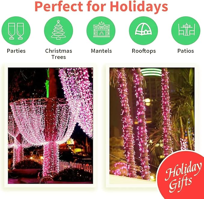LAMPHOME 33ft Valentine's Day String Lights, Christmas Decorative Mini Lights, 100 LED Pink Fairy Starry String Lights Plug in, 11 Lighting Modes for Valentines Day Tree Decorations (Pink)