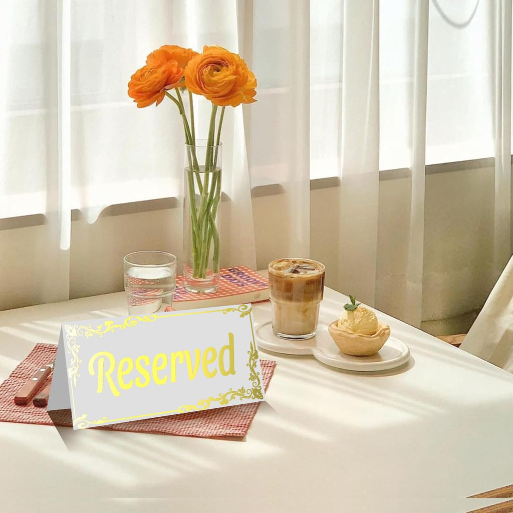 20 Pack Gold Reserved Table Signs for Wedding Party Restaurant-Double Sided Gold Reserved Signs for Tables Chairs