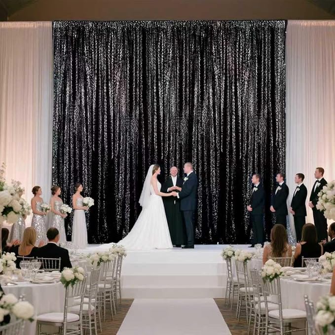 Black Sequin Backdrop Curtain 2 Pieces 2FTx8FT Glitter Photography Backdrop for Party Wedding Birthday Christmas Decorations