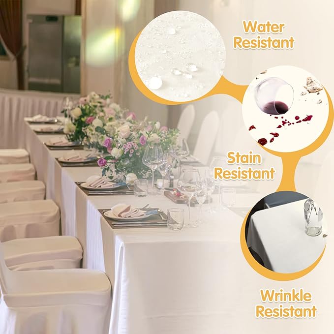 BRILLMAX 8 Pack Ivory Tablecloths 70 x 120 Inch for 6ft or 8ft Rectangle Tables - Rectangular Bulk Linen Polyester Fabric Washable Cloth Cover for Wedding Reception Banquet Birthday Party