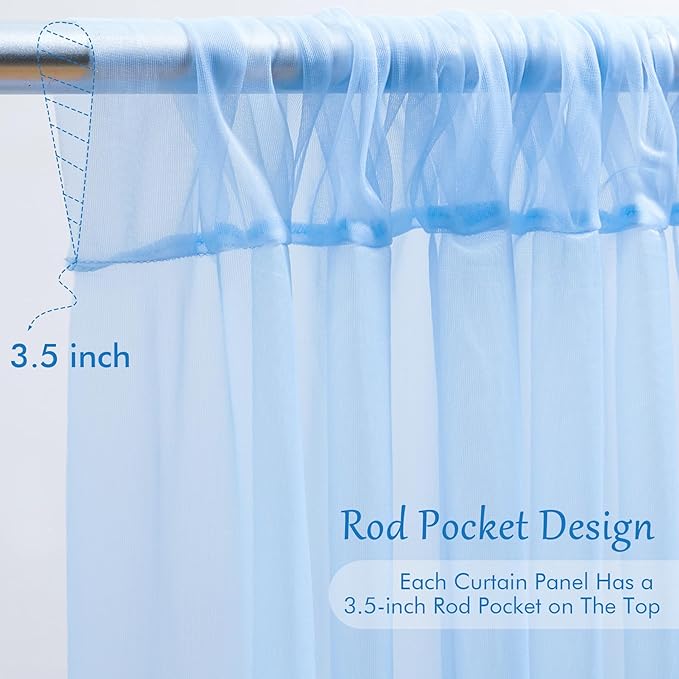 20×10ft Blue Tulle Backdrop Curtain with Lights String for Parties, Sheer Photo Backdrop Curtains for Wedding Party Photography Background