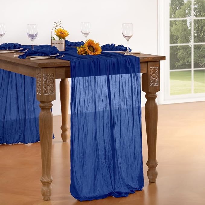 Royal Blue Cheesecloth Table Runner Blue 4 Pack Fall Table Runnerss Boho Gauze 120 Inches Fall Table Decorations for Thanksgiving Weddings Bridal Baby Shower Birthday Parties Decor