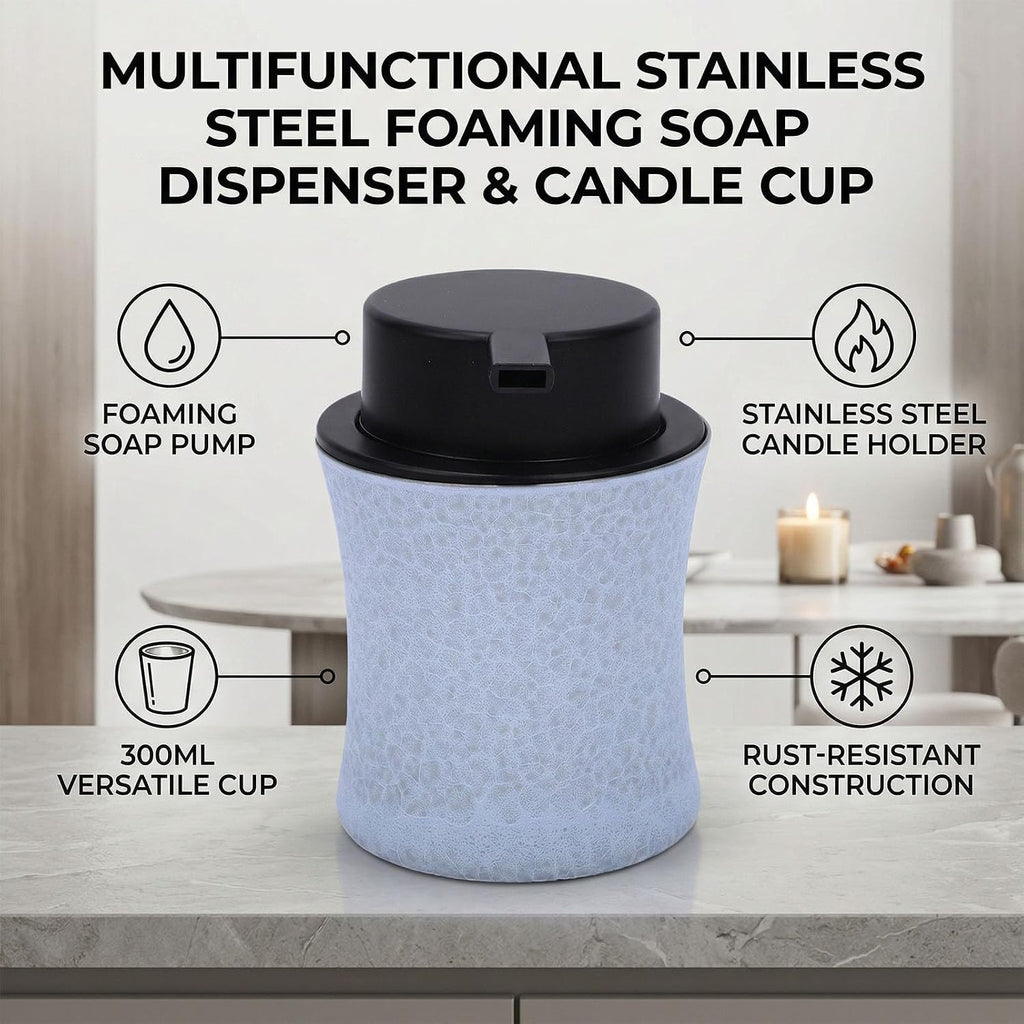 ZJchao 300ml Stainless Steel Dual Function Candle Cup Holder (Matte Blue) | Comes with foaming pump lid, smooth metal texture, exquisite decorative ornament for indoor home desktop decoration