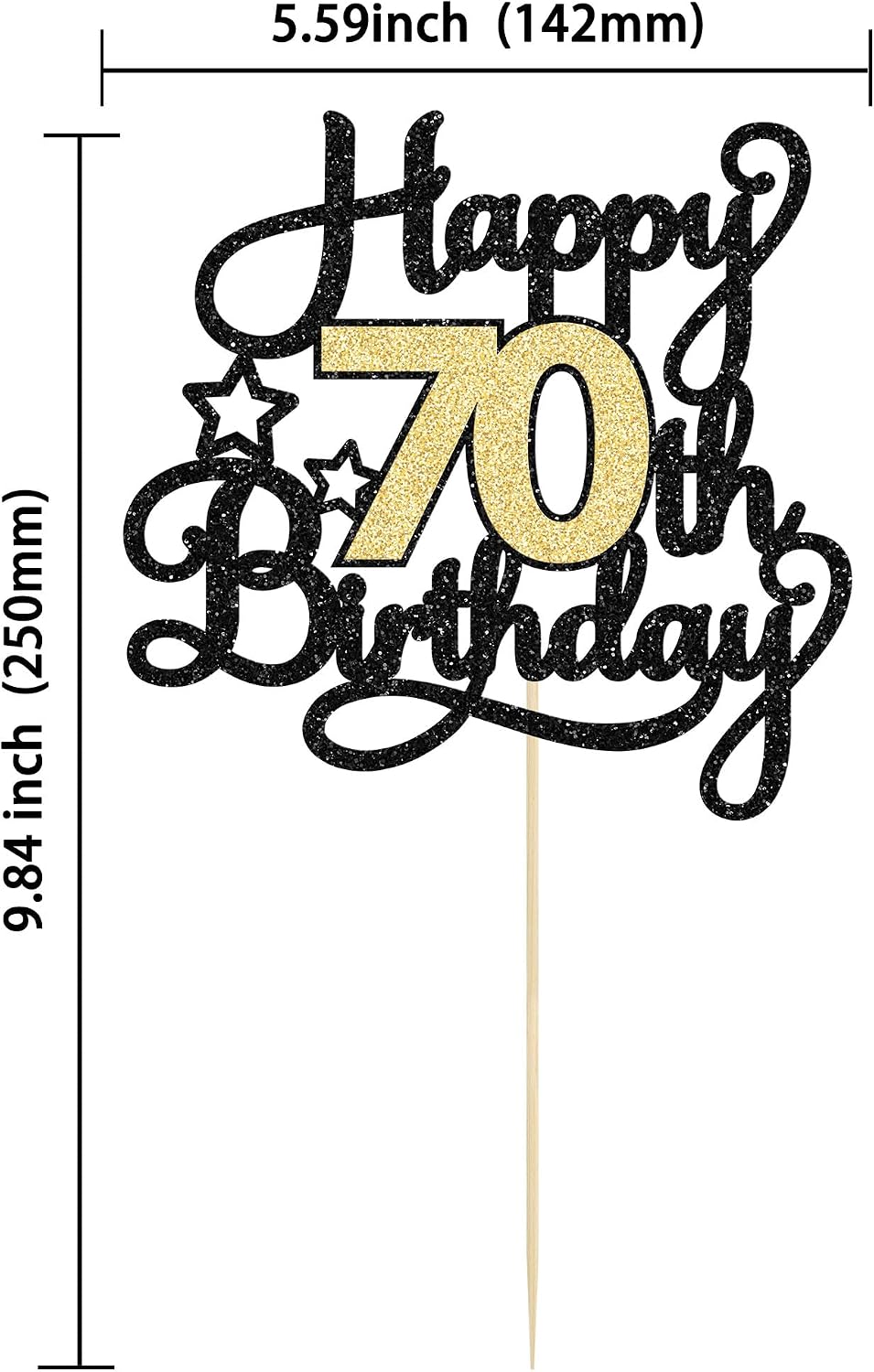 1Pc Happy 70th Birthday Cake Topper Glitter Cheers to 70 Years Cake Topper 70 Fabulous Cake Decoration for Happy 70th Birthday Anniversary Party Cake Decorations Supplies Black Gold