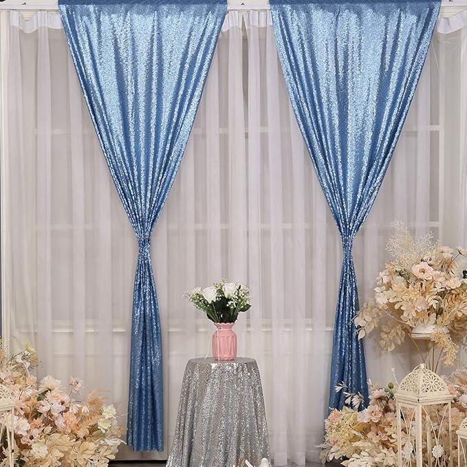 Poise3EHome Baby Blue Sequin Backdrop Curtains,4 Panels 2FTx8FT Glitter Background for Party Birthday Party Baby Shower Wedding Christmas Thanksgiving Holiday Festival Decor