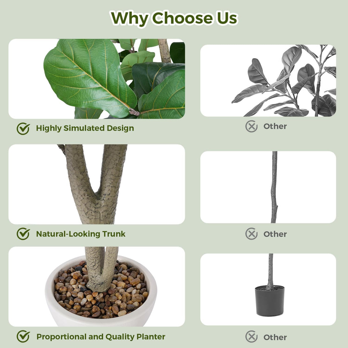 jocoevol artificial fiddle leaf tree, 7ft faux plant, side view