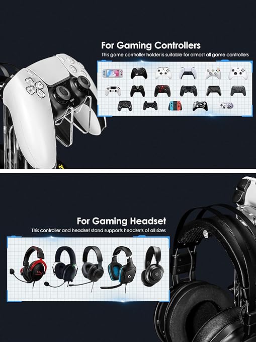OAPRIRE Headset and Controller Stand, Space-Saving 2 Tier Game Controller Holder, Acrylic Controller and Headset Stand for Desktop, Universal Design Compatible with PS5/PS4/Xbox/Switch (Crystal Clear)